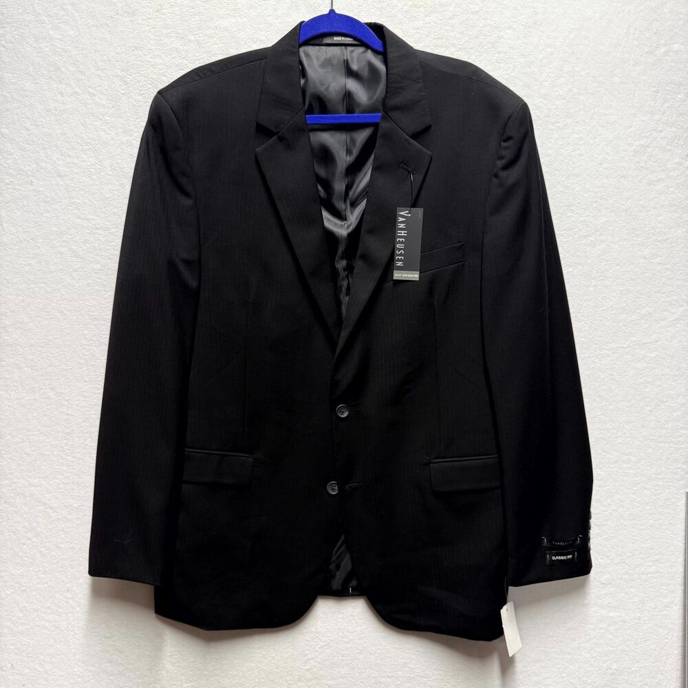 Van Heusen Black Classic Fit Suit Separate Blazer Jacket 44 Long $220 Retail NEW